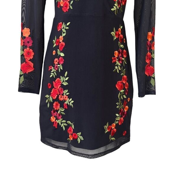Bebe Mock Neck Floral Embroidered Mesh Dress - Picture 3 of 14